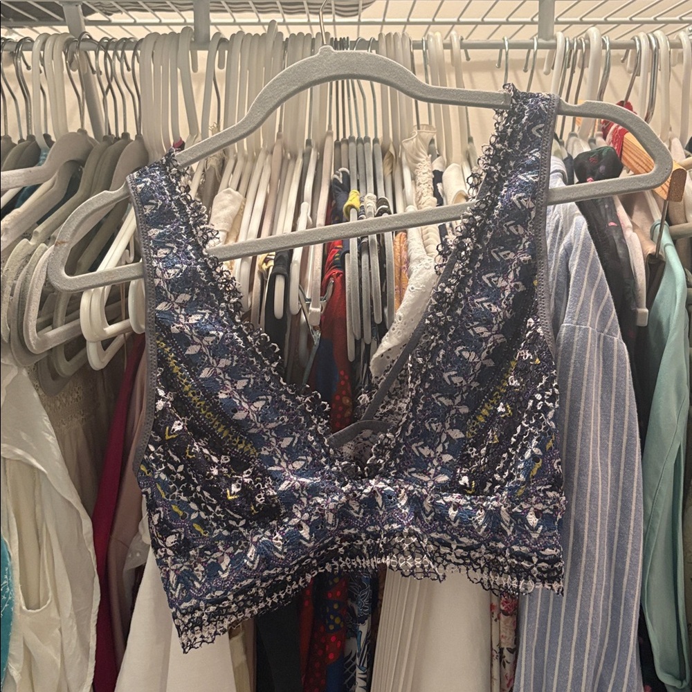 Lace Bralette with Blue and White Pattern